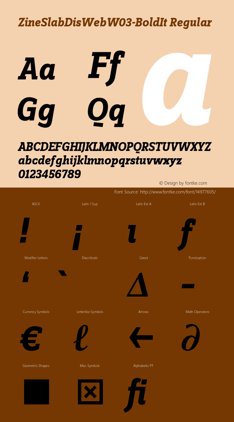 ZineSlabDisWebW03-BoldIt Regular Version 7.504 Font Sample