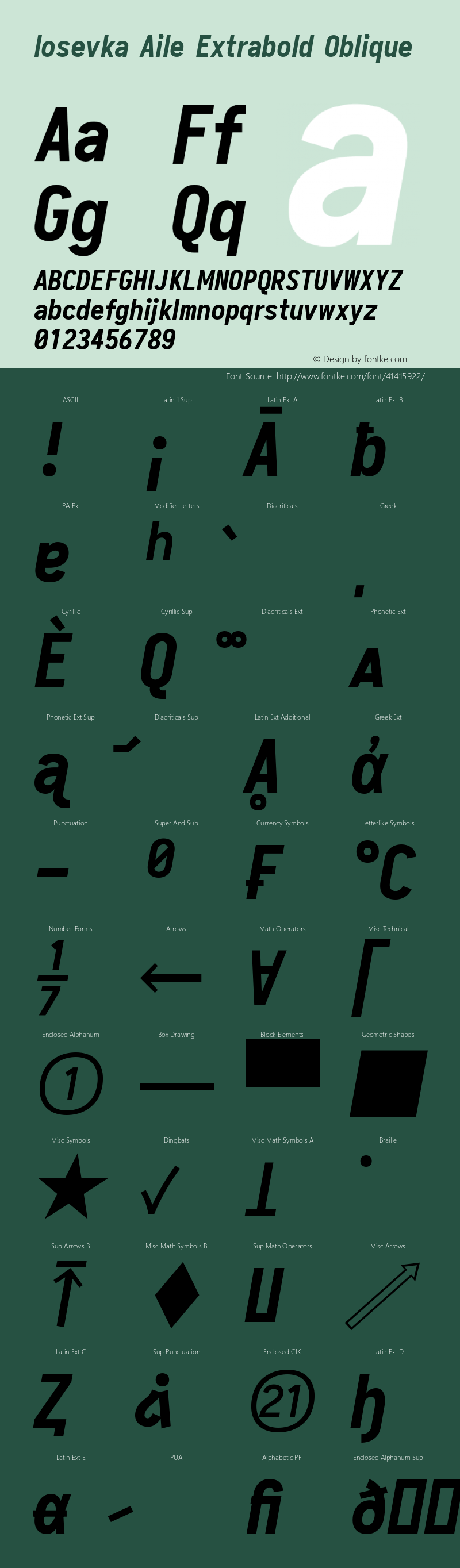 Iosevka Aile Extrabold Oblique 2.3.1; ttfautohint (v1.8.3) Font Sample