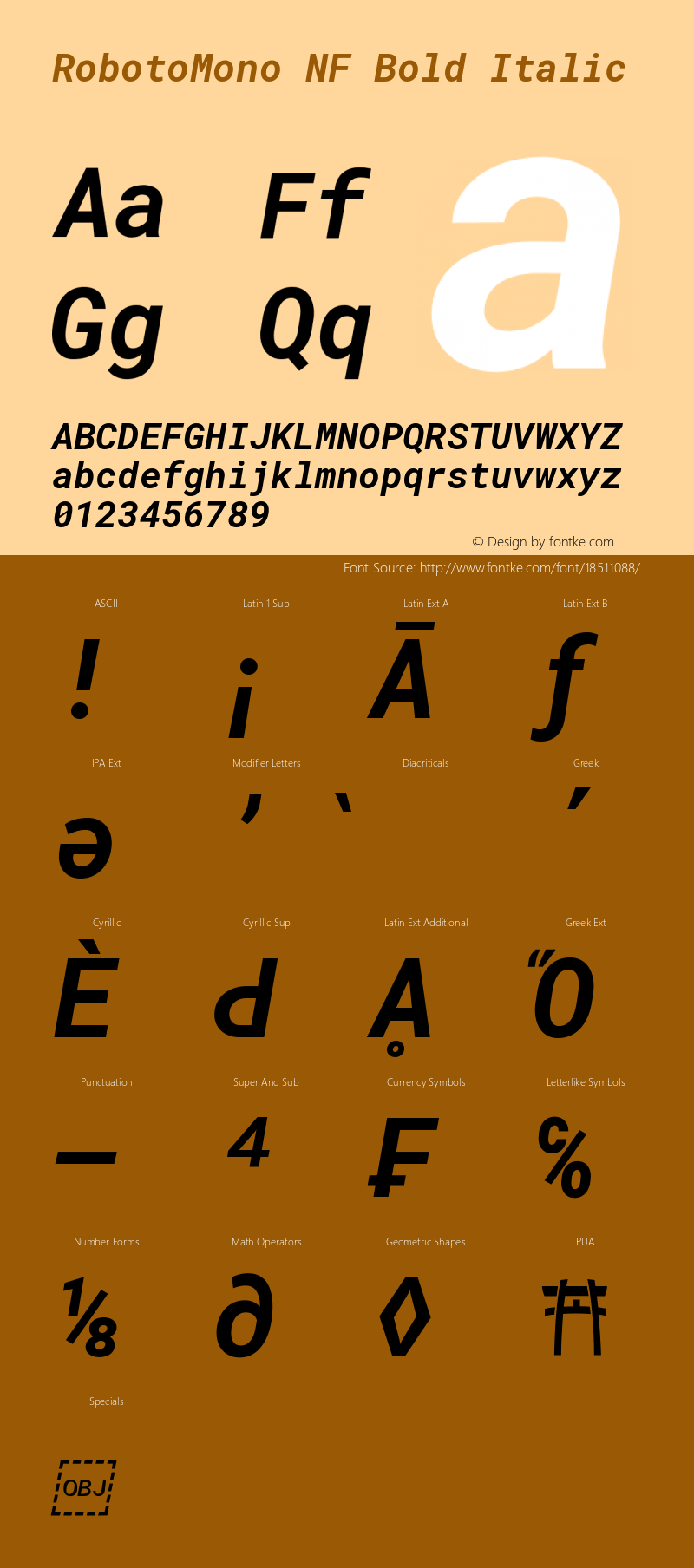 RobotoMono NF Bold Italic Version 2.000986; 2015; ttfautohint (v1.3) Font Sample