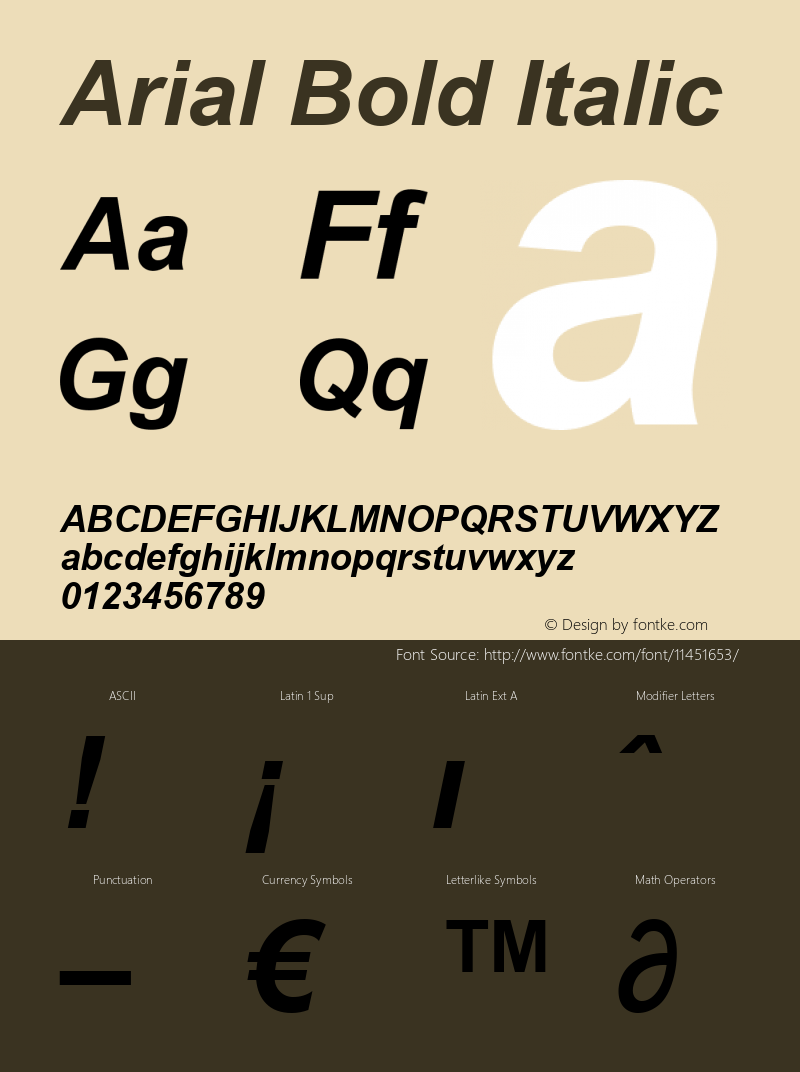 Arial Bold Italic Unknown Font Sample