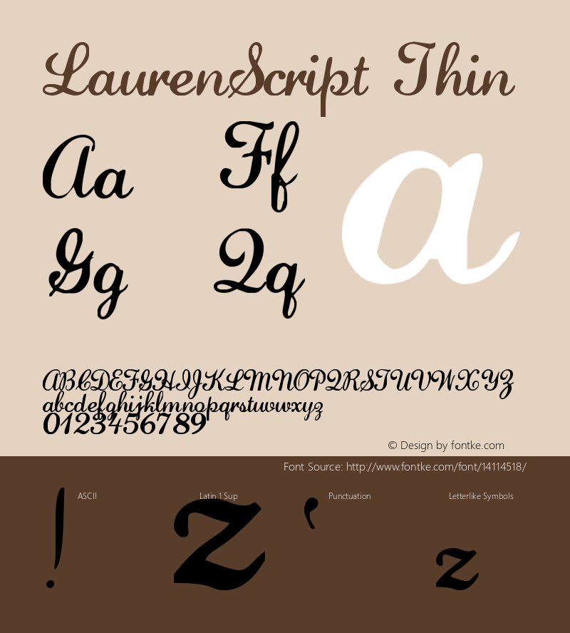 LaurenScript Thin Version Altsys Fontographer Font Sample