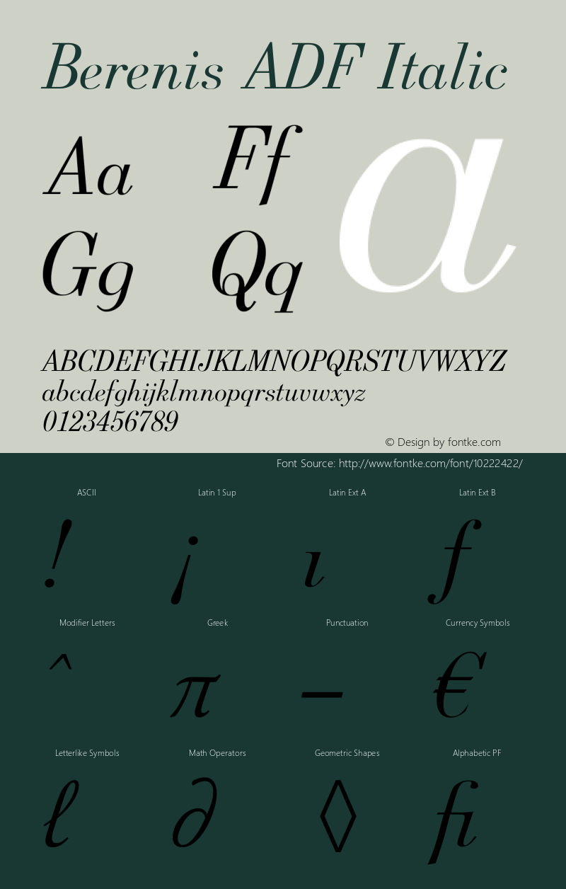 Berenis ADF Italic 1.001 FontForge Font Sample