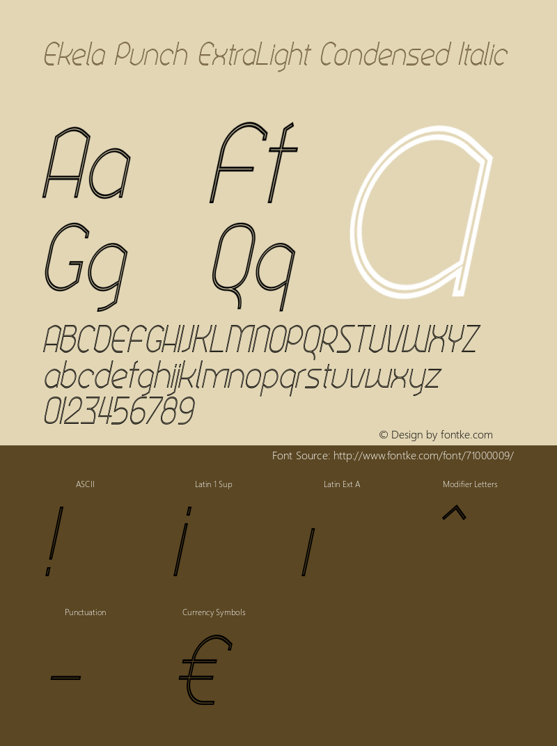 Ekela Punch ExtraLight Condensed Italic Version 1.0; Jun 2020 Font Sample