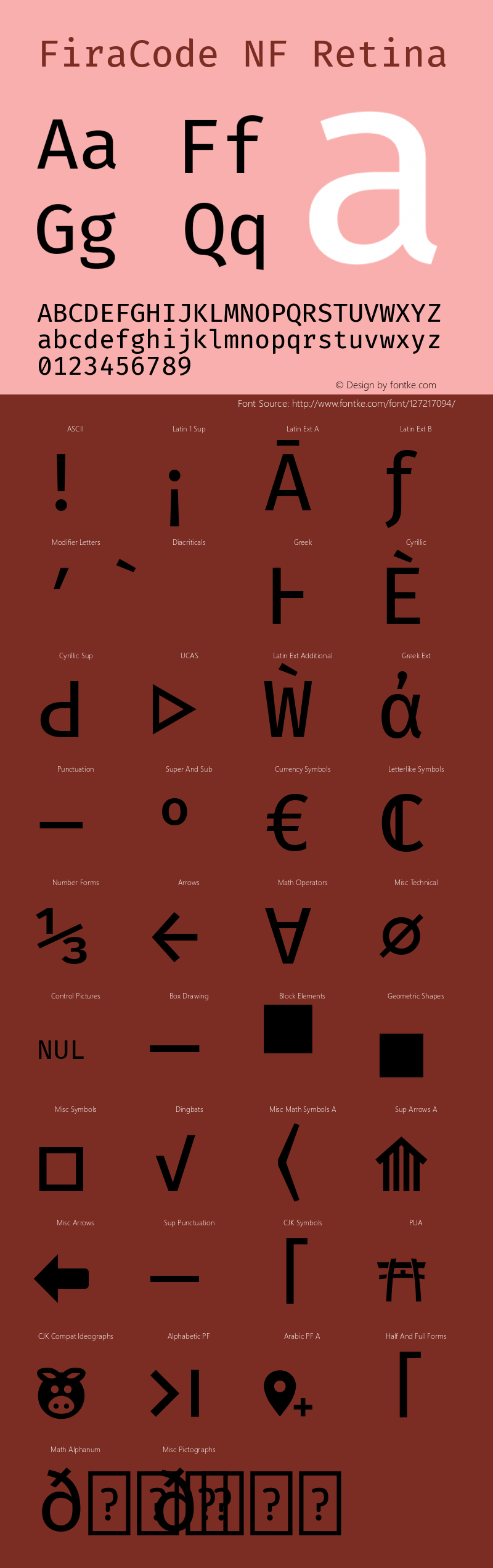 Fira Code Retina Nerd Font Complete Mono Windows Compatible Version 5.002 Font Sample