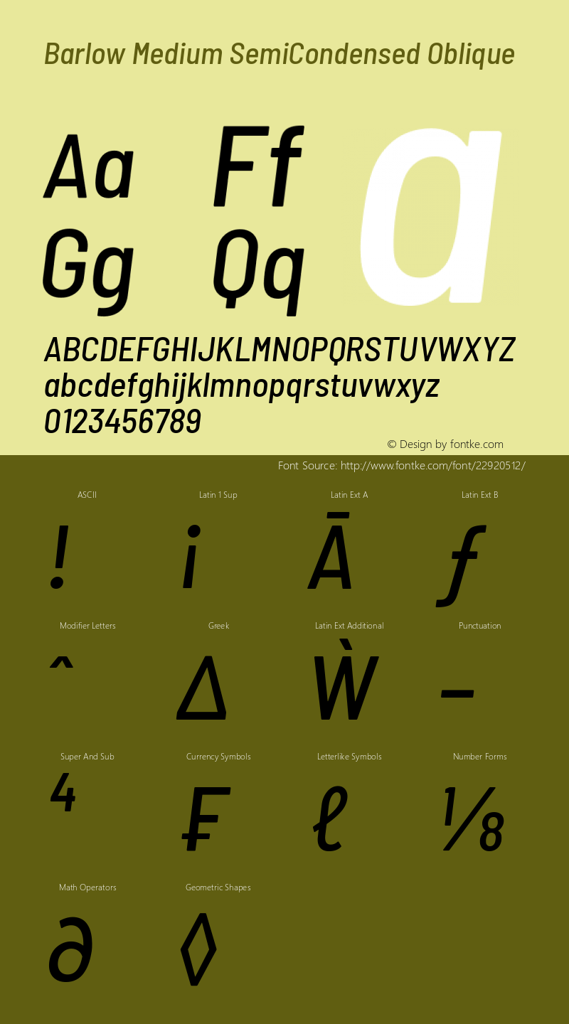 Barlow Medium SemiCondensed Oblique Development Version Font Sample