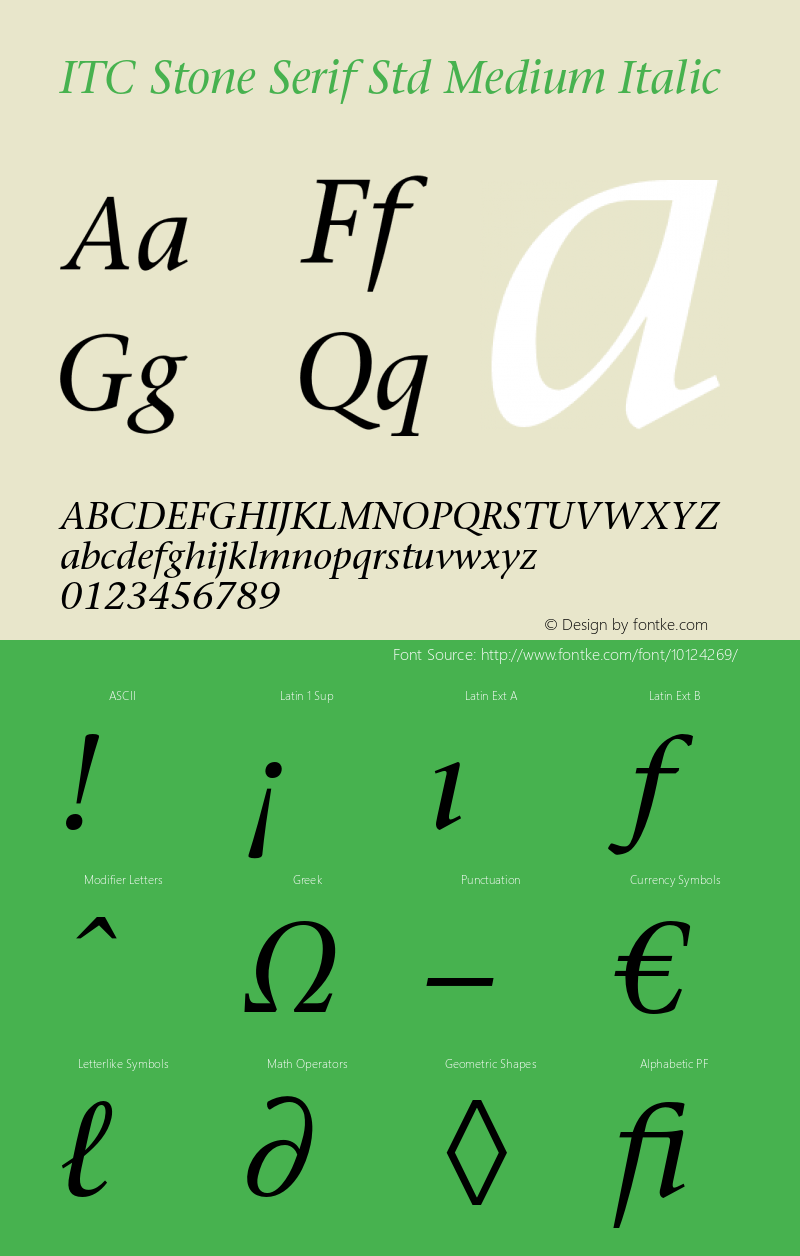 ITC Stone Serif Std Medium Italic OTF 1.018;PS 001.002;Core 1.0.31;makeotf.lib1.4.1585 Font Sample