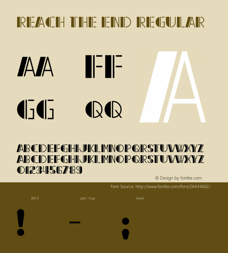 Reach the End Version 1.00;July 10, 2018;FontCreator 11.5.0.2427 64-bit Font Sample