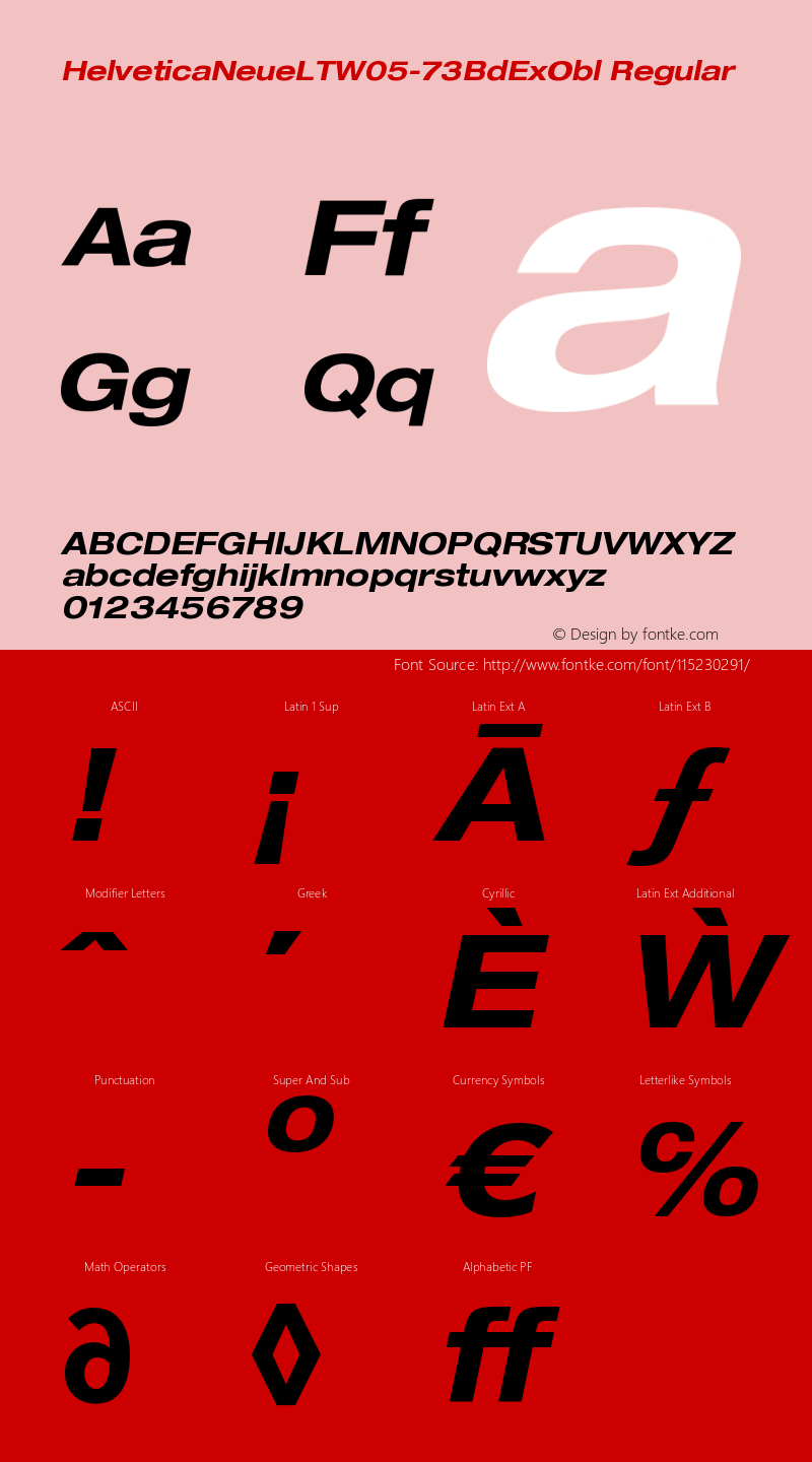 Helvetica Neue LT W05 73BdExObl Version 2.00 Font Sample