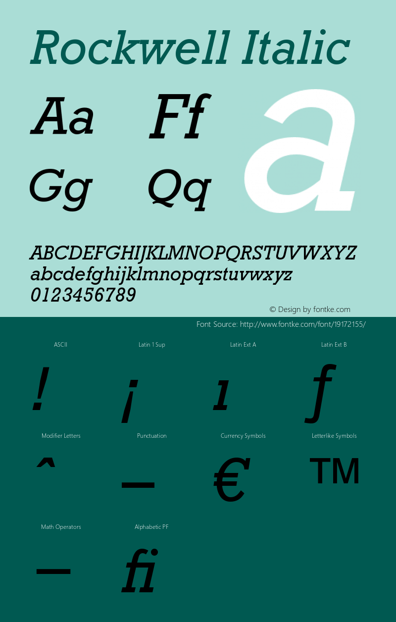 Rockwell Italic Version 001.000 Font Sample