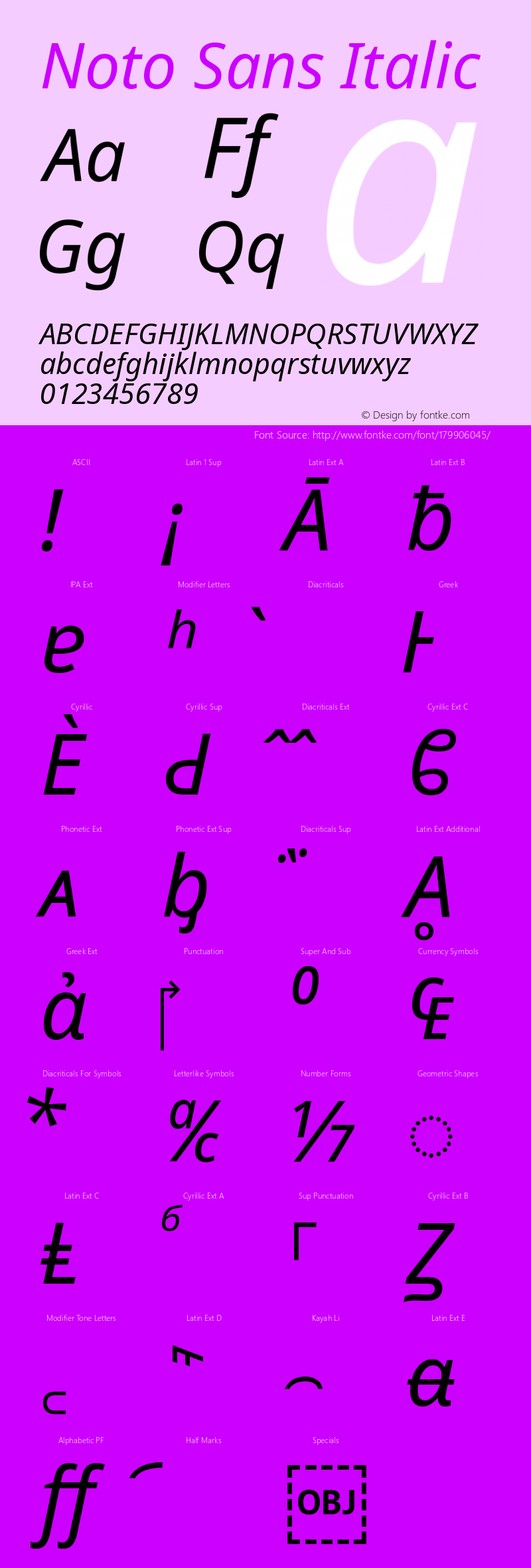 Noto Sans Italic Version 2.005图片样张