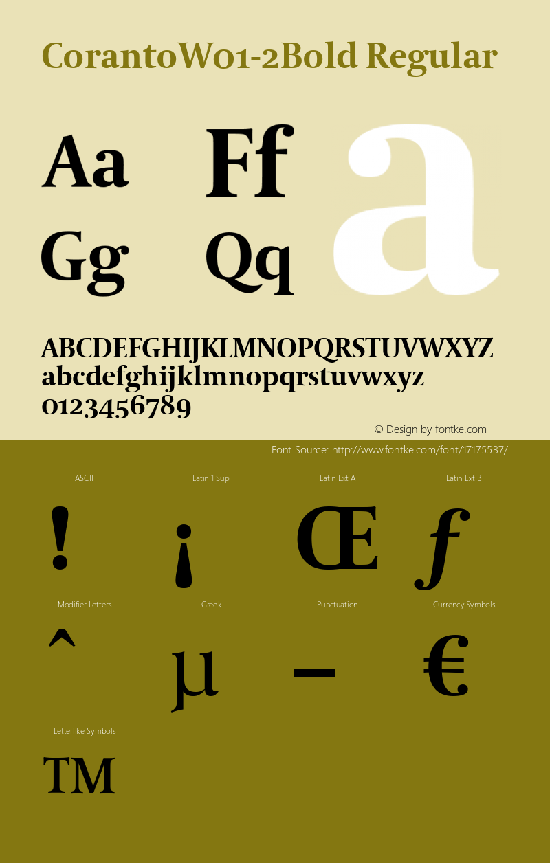 CorantoW01-2Bold Regular Version 1.00 Font Sample