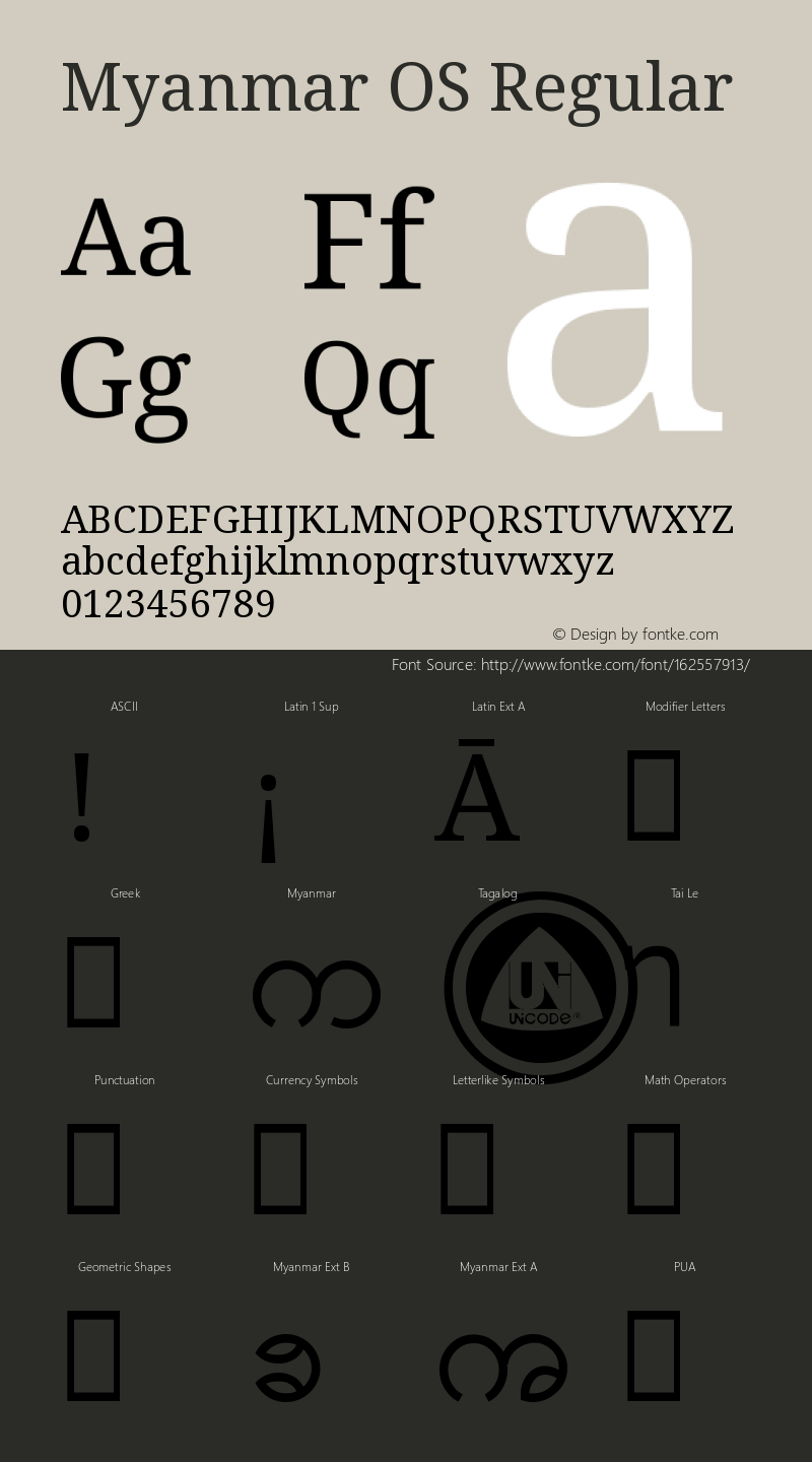 Myanmar OS Version 2.50 October 5, 2019 Font Sample