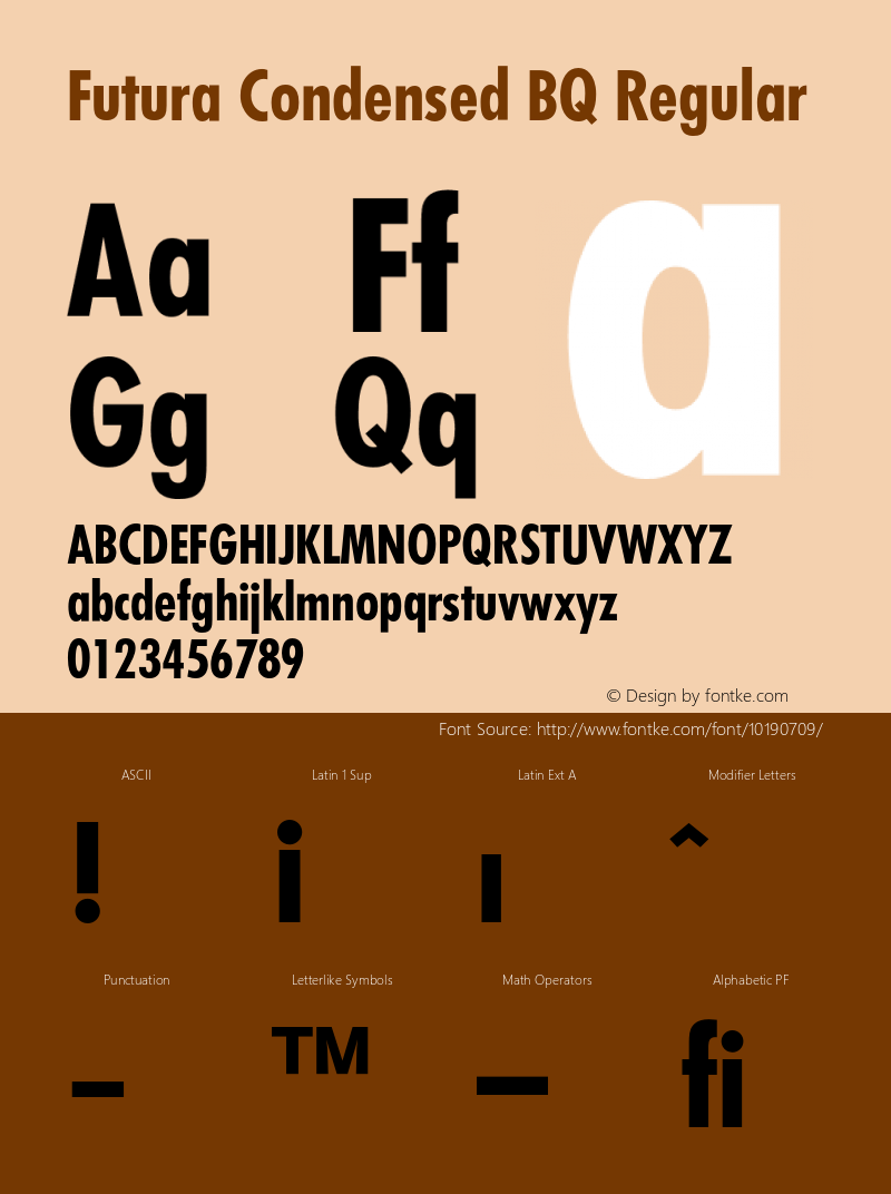 Futura Condensed BQ Regular 001.000 Font Sample