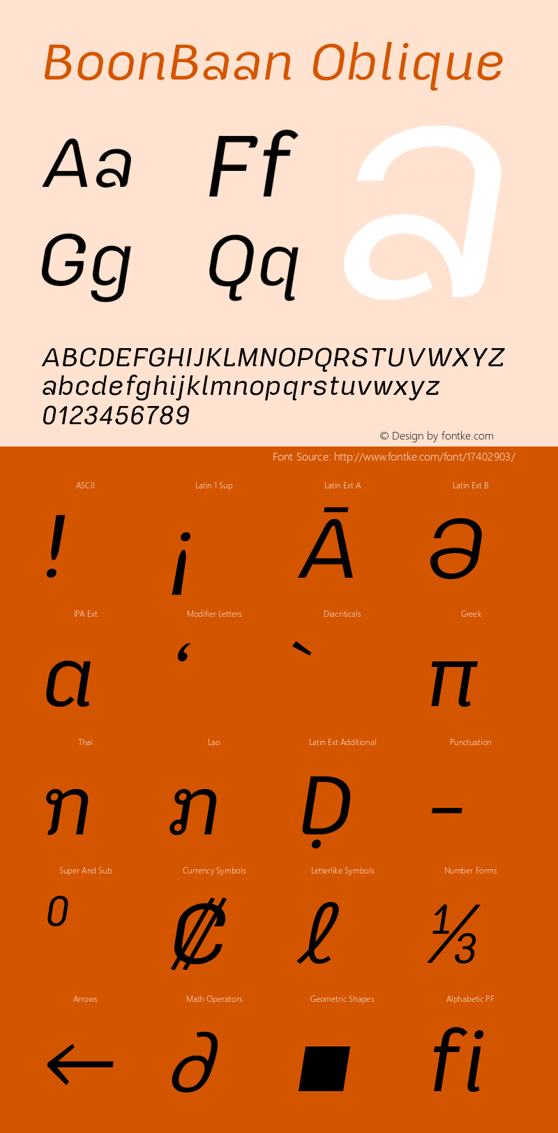 BoonBaan Oblique Version 1.0.1 Font Sample