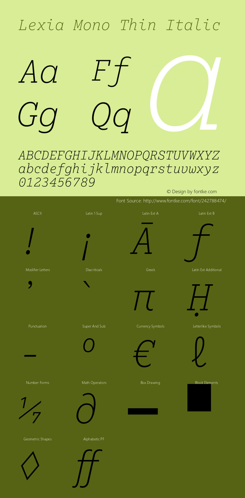 Lexia Mono Thin Italic Version 2.005图片样张