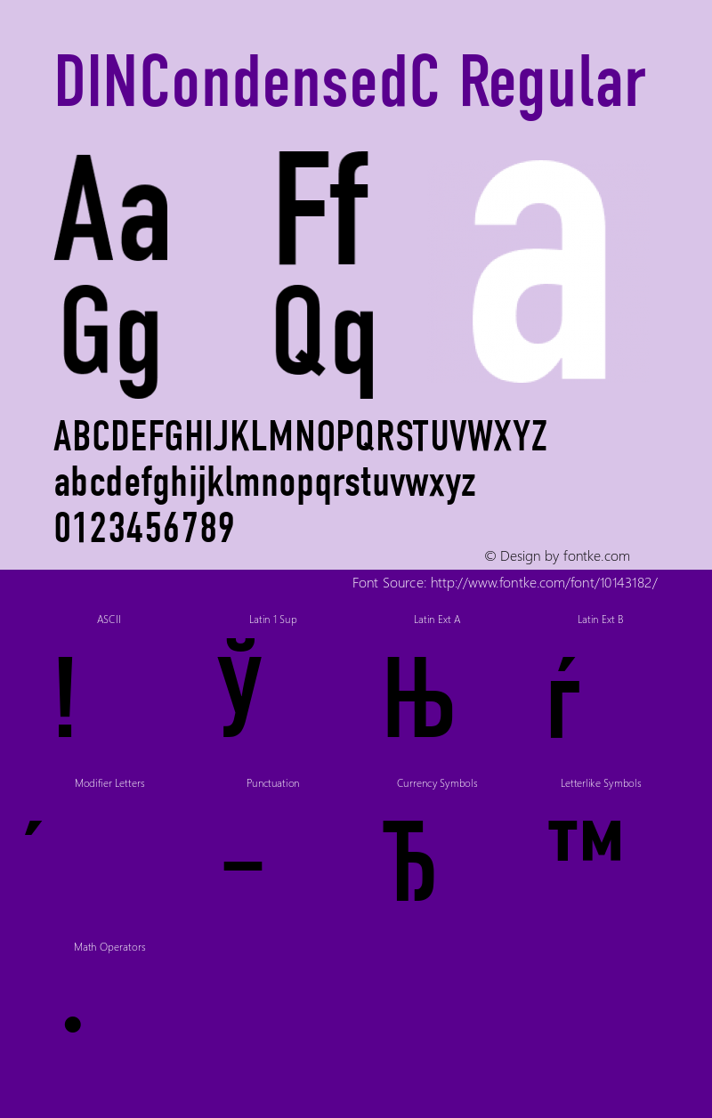 DINCondensedC Regular Version 001.000 Font Sample