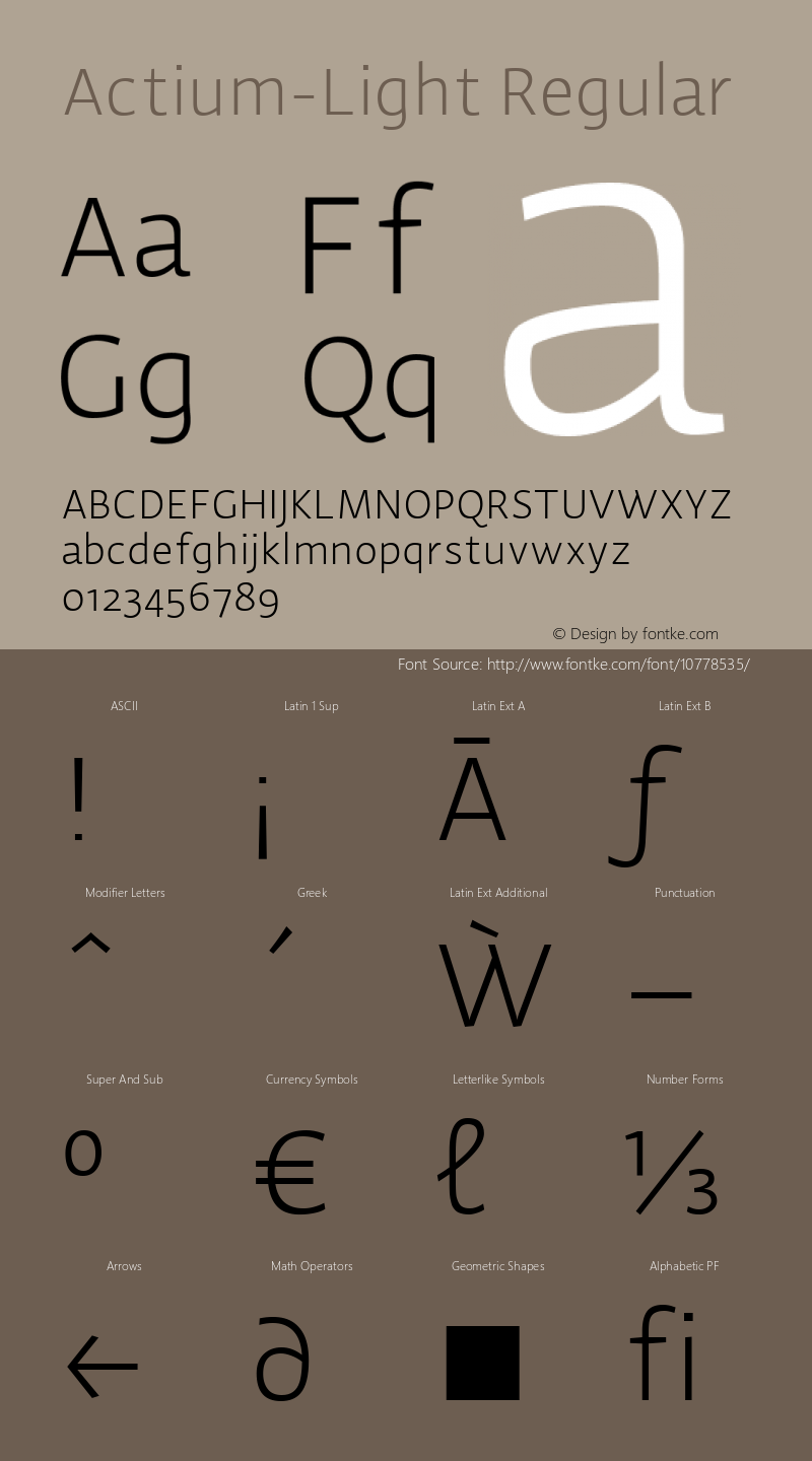 Actium-Light Regular Version 1.002 Font Sample