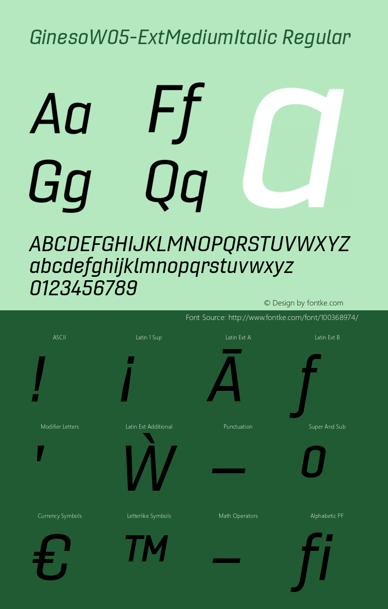 Gineso W05 Ext Medium Italic Version 1.001 Font Sample