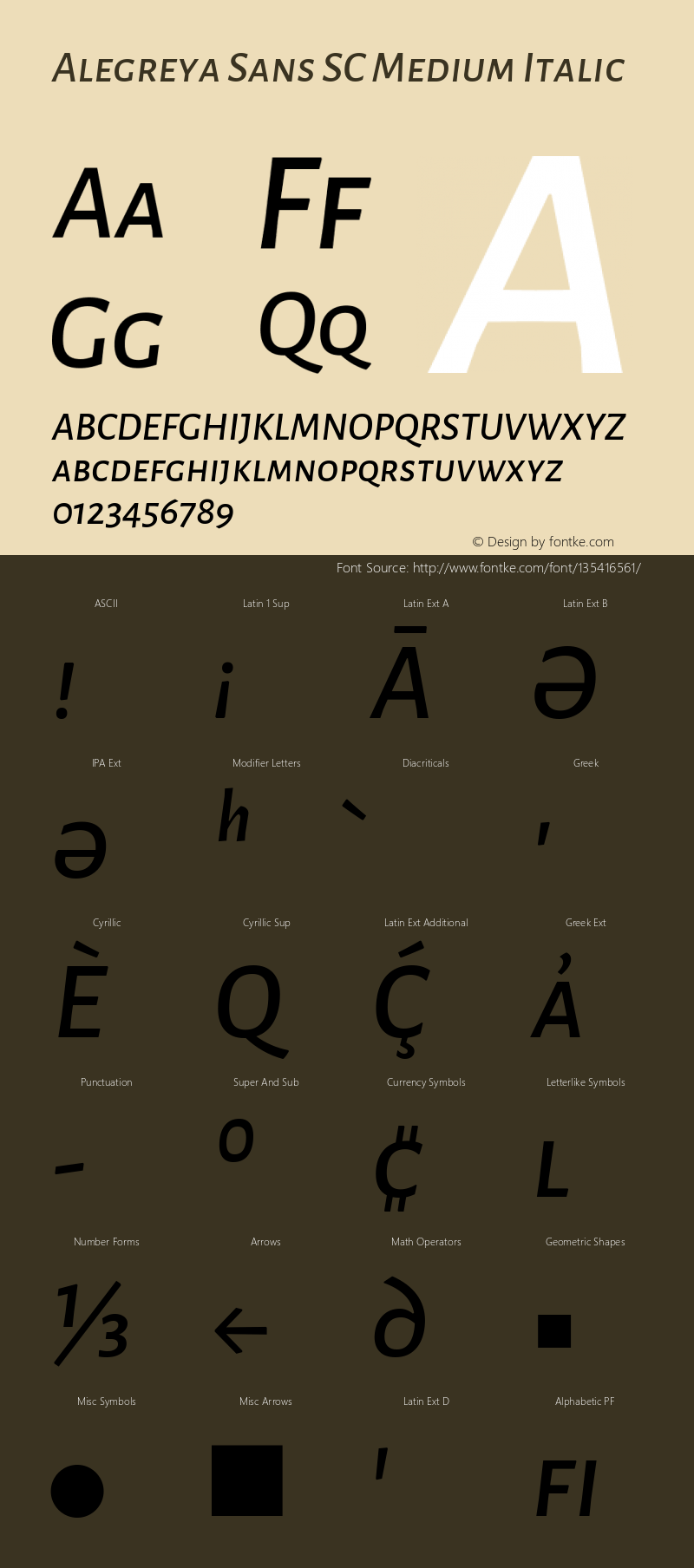 Alegreya Sans SC Medium Italic Version 2.003; ttfautohint (v1.6) Font Sample