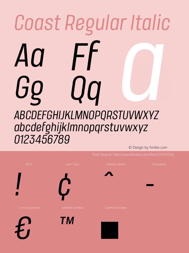 Coast Regular Italic Version 1.1 Font Sample