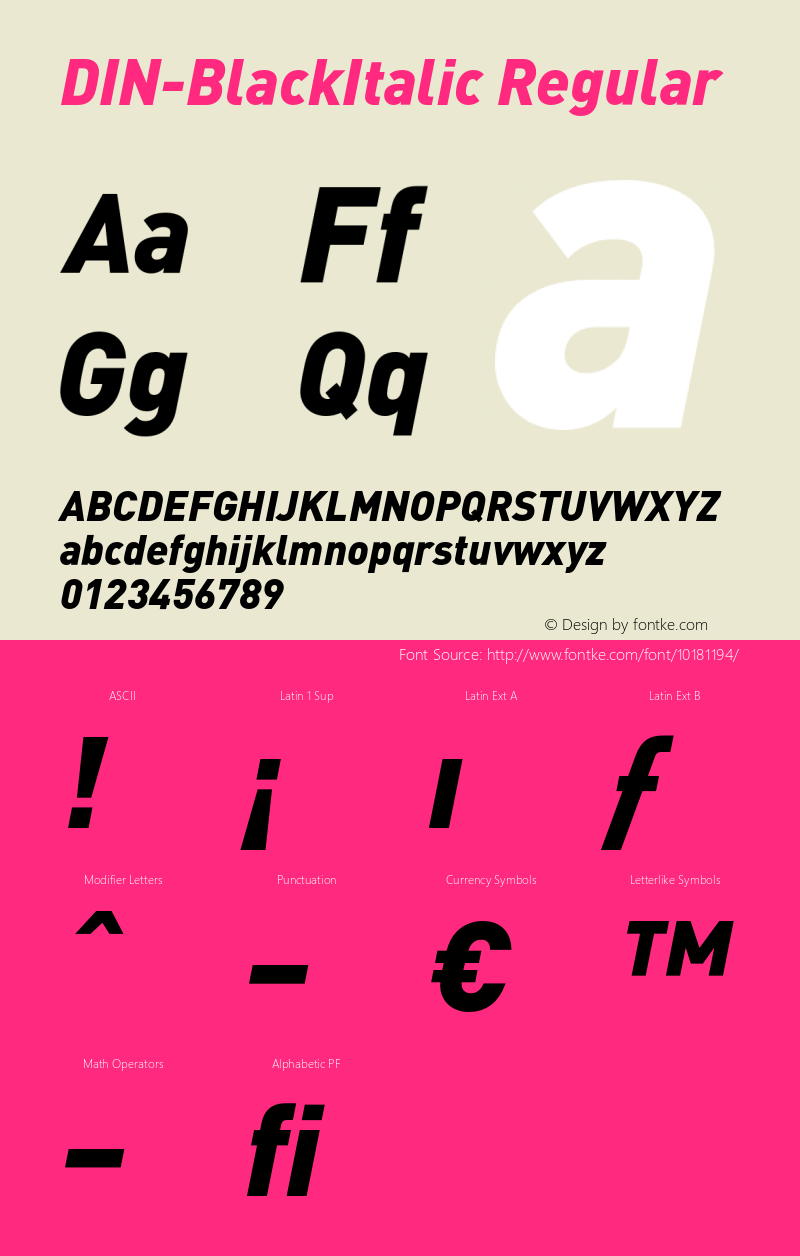 DIN-BlackItalic Regular 004.301 Font Sample