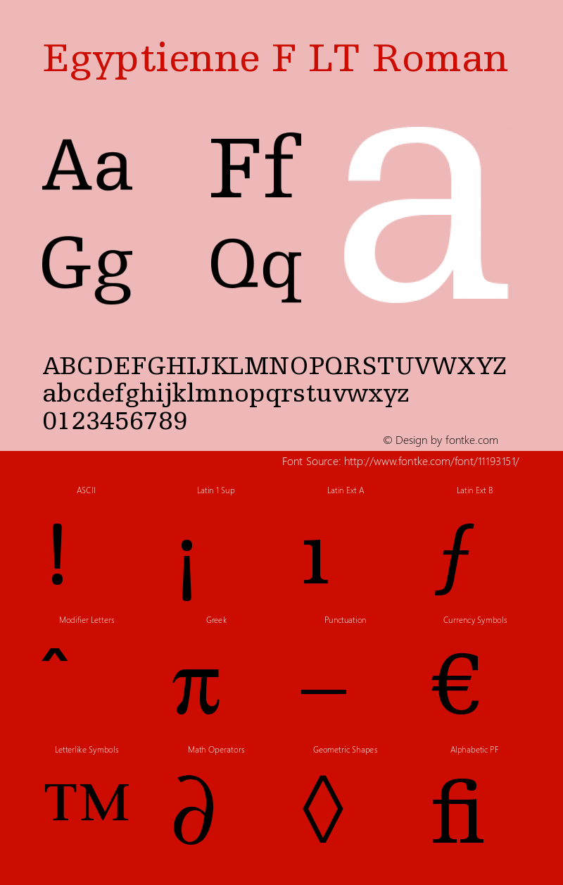 Egyptienne F LT Roman Version 006.000 Font Sample