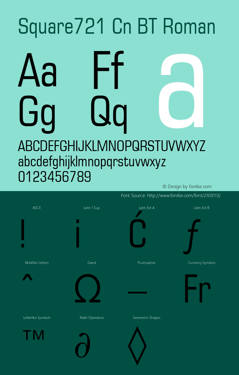 Square721 Cn BT Roman mfgpctt-v1.53 Friday, January 29, 1993 1:48:12 pm (EST) Font Sample