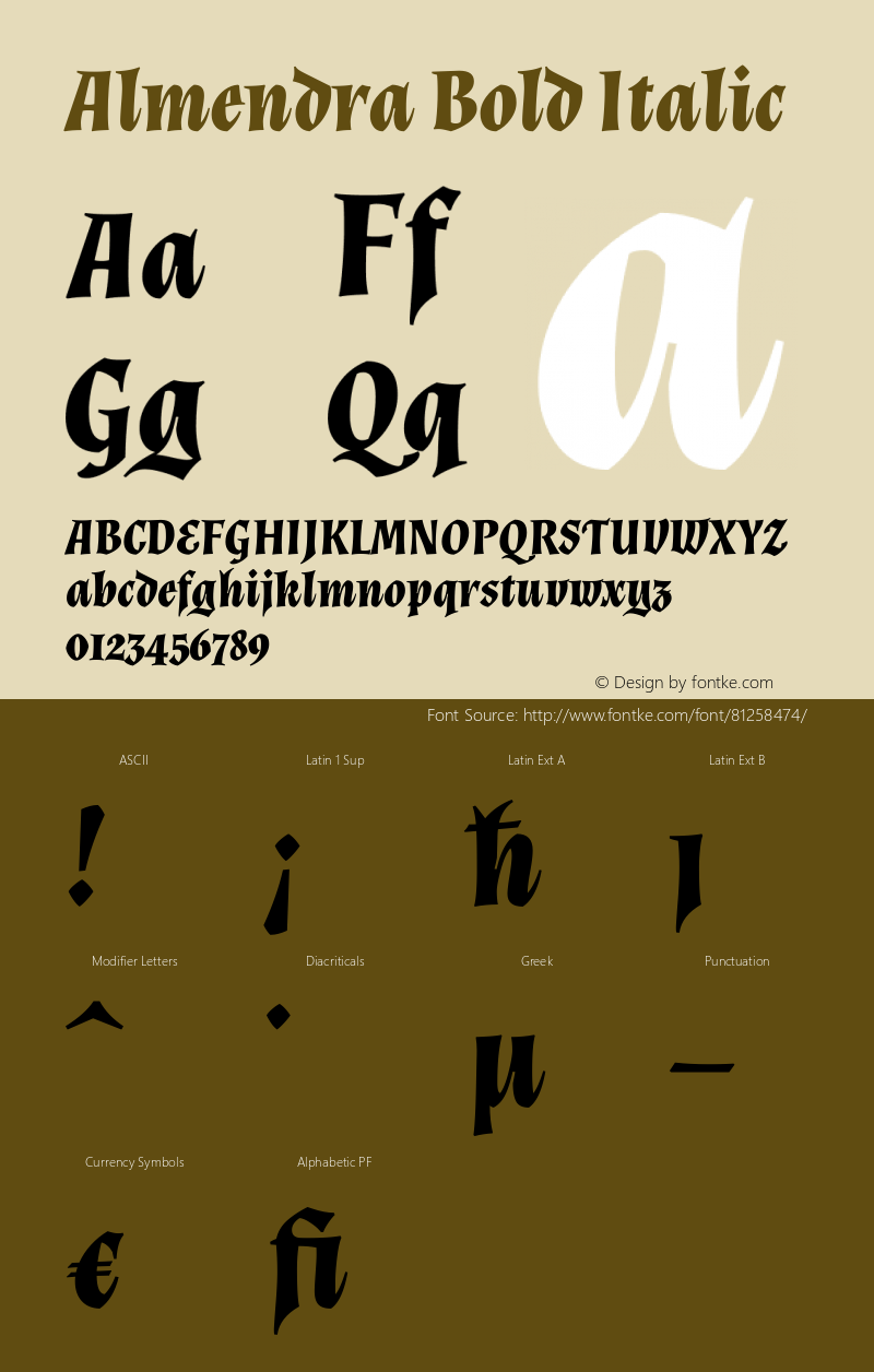 Almendra Bold Italic Version 1.004 Font Sample