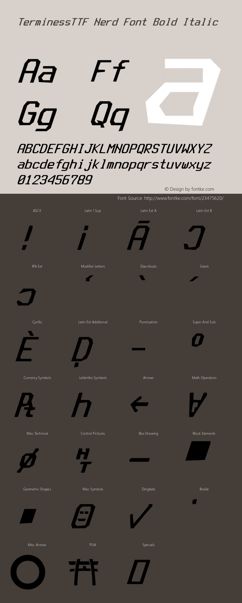 Terminess (TTF) Bold Italic Nerd Font Complete Version 4.40.1;Nerd Fonts 1. Font Sample