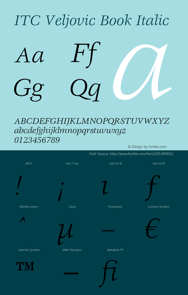 Veljovic-BookItalic OTF 1.0;PS 001.001;Core 1.0.22图片样张