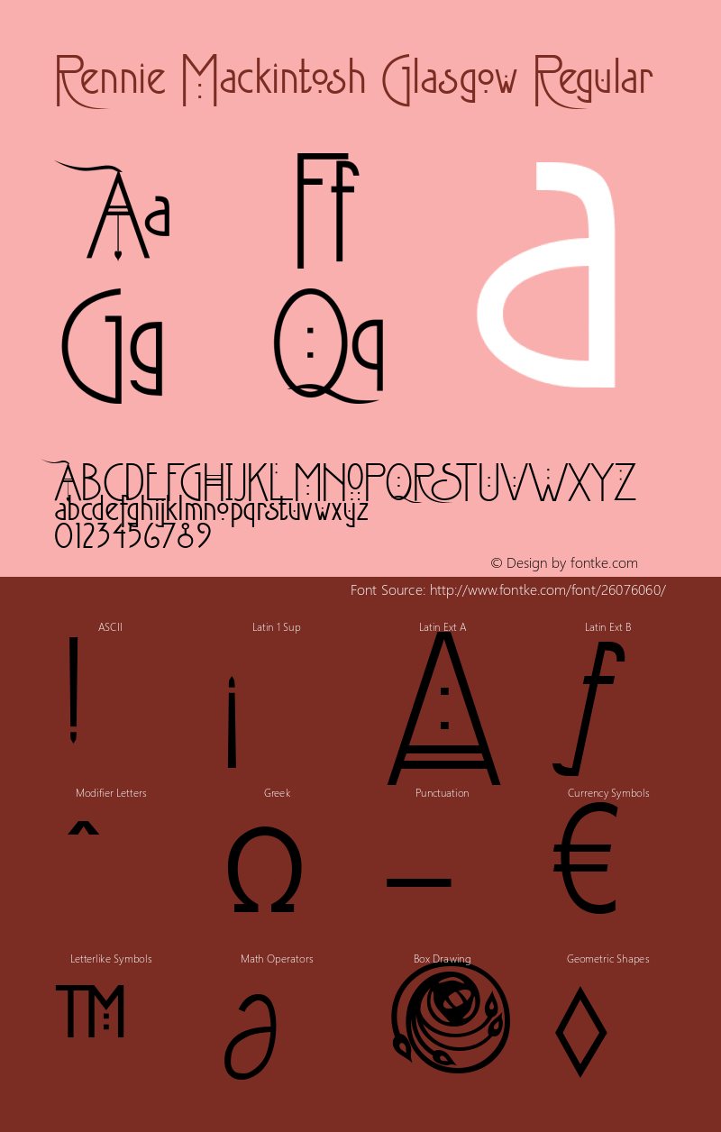 Rennie Mackintosh Glasgow Version 1.01 Font Sample