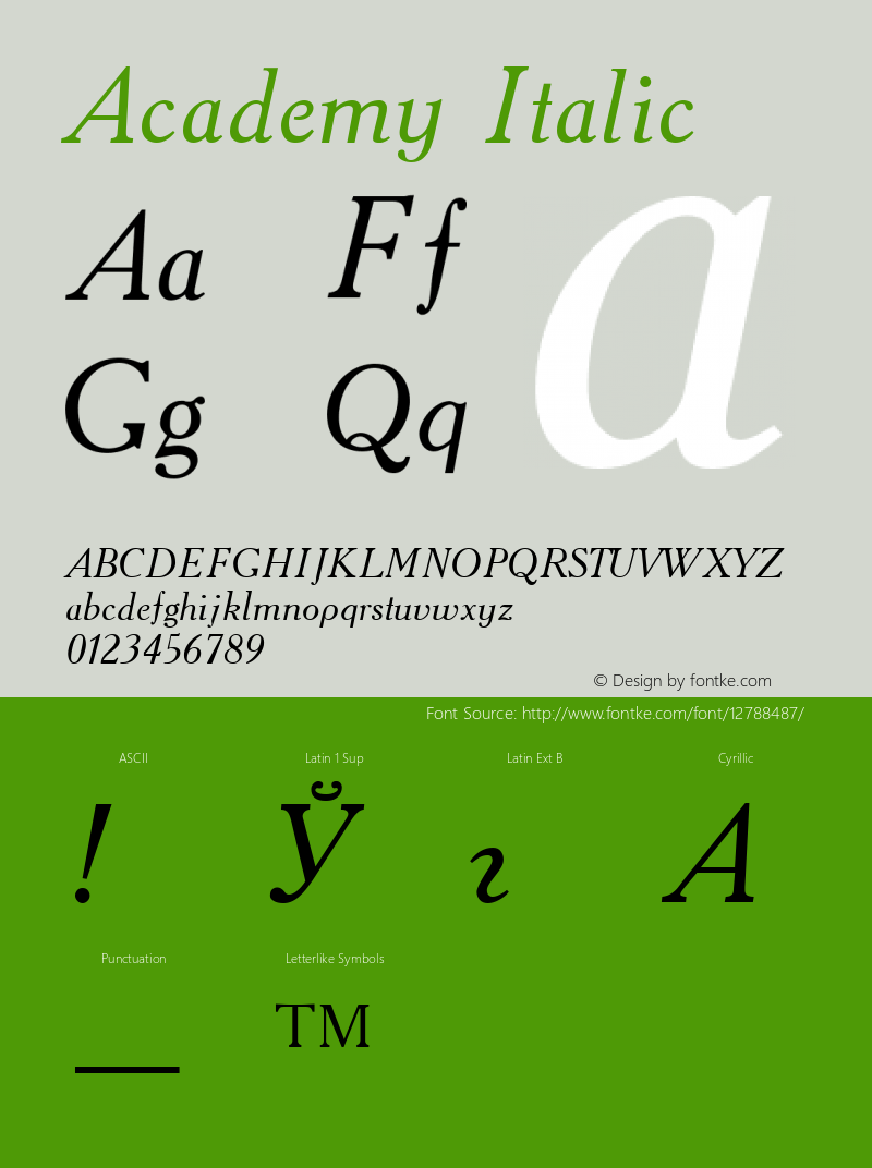 Academy Italic 001.000 Font Sample