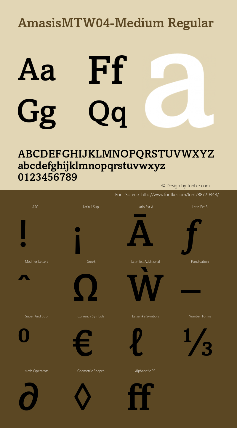 Amasis MT W04 Medium Version 1.00 Font Sample