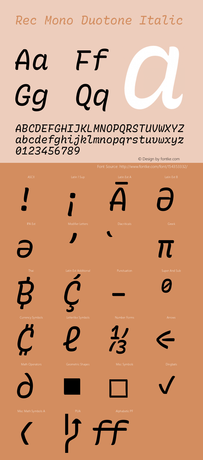 Rec Mono Duotone Italic Version 1.069 Font Sample
