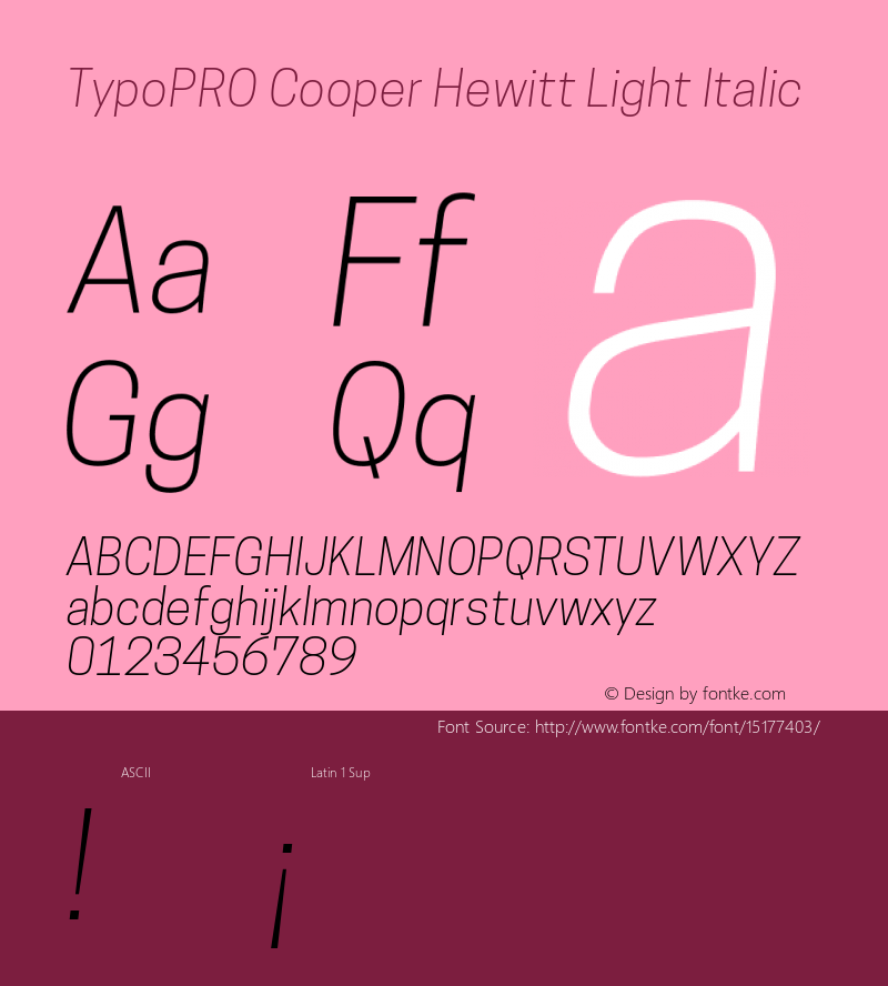 TypoPRO Cooper Hewitt Light Italic 1.000 Font Sample