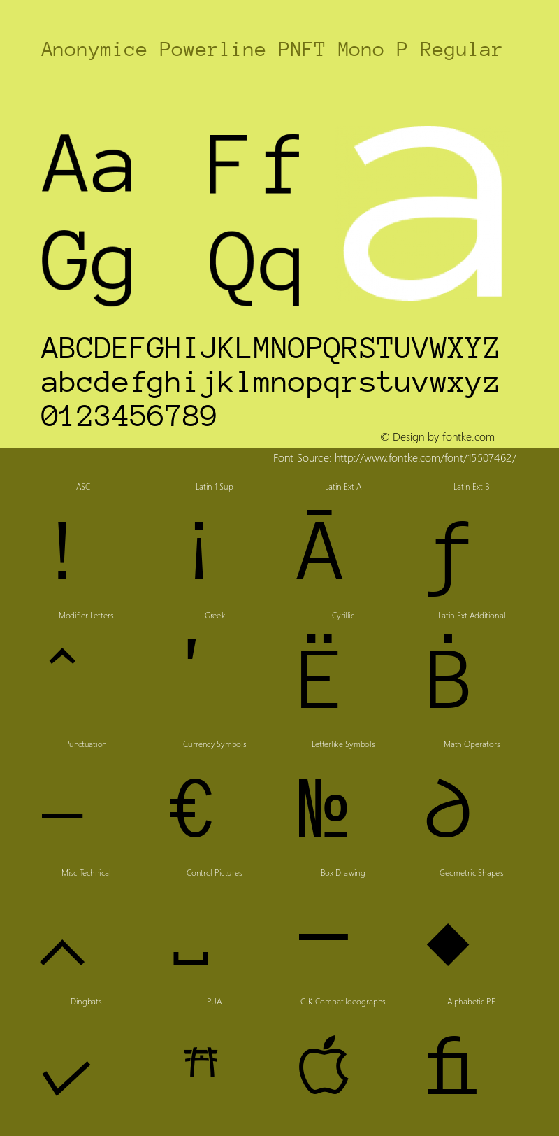 Anonymice Powerline PNFT Mono P Regular Version 1.002 Font Sample