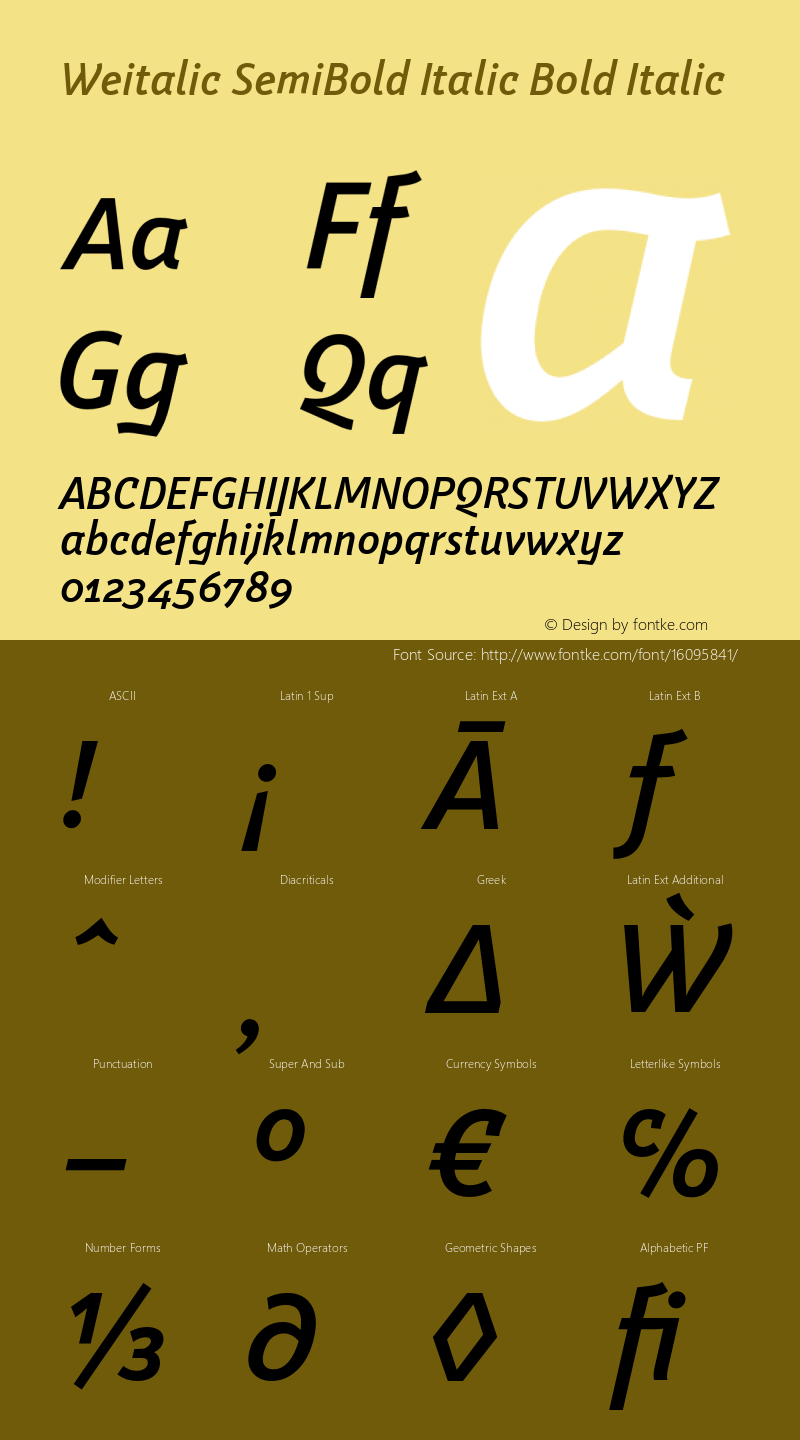 Weitalic SemiBold Italic Bold Italic Version 1.000;PS 1.0;hotconv 1.0.72;makeotf.lib2.5.5900 DEVELOPMENT Font Sample