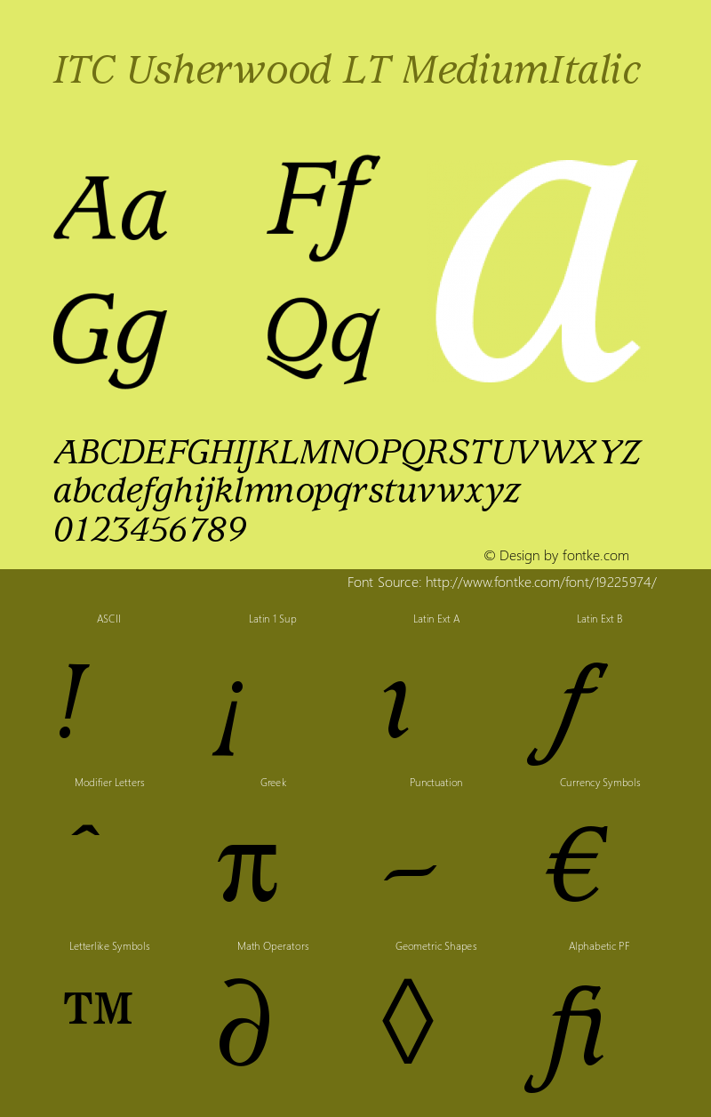 ITC Usherwood LT Medium Italic Version 006.000 Font Sample