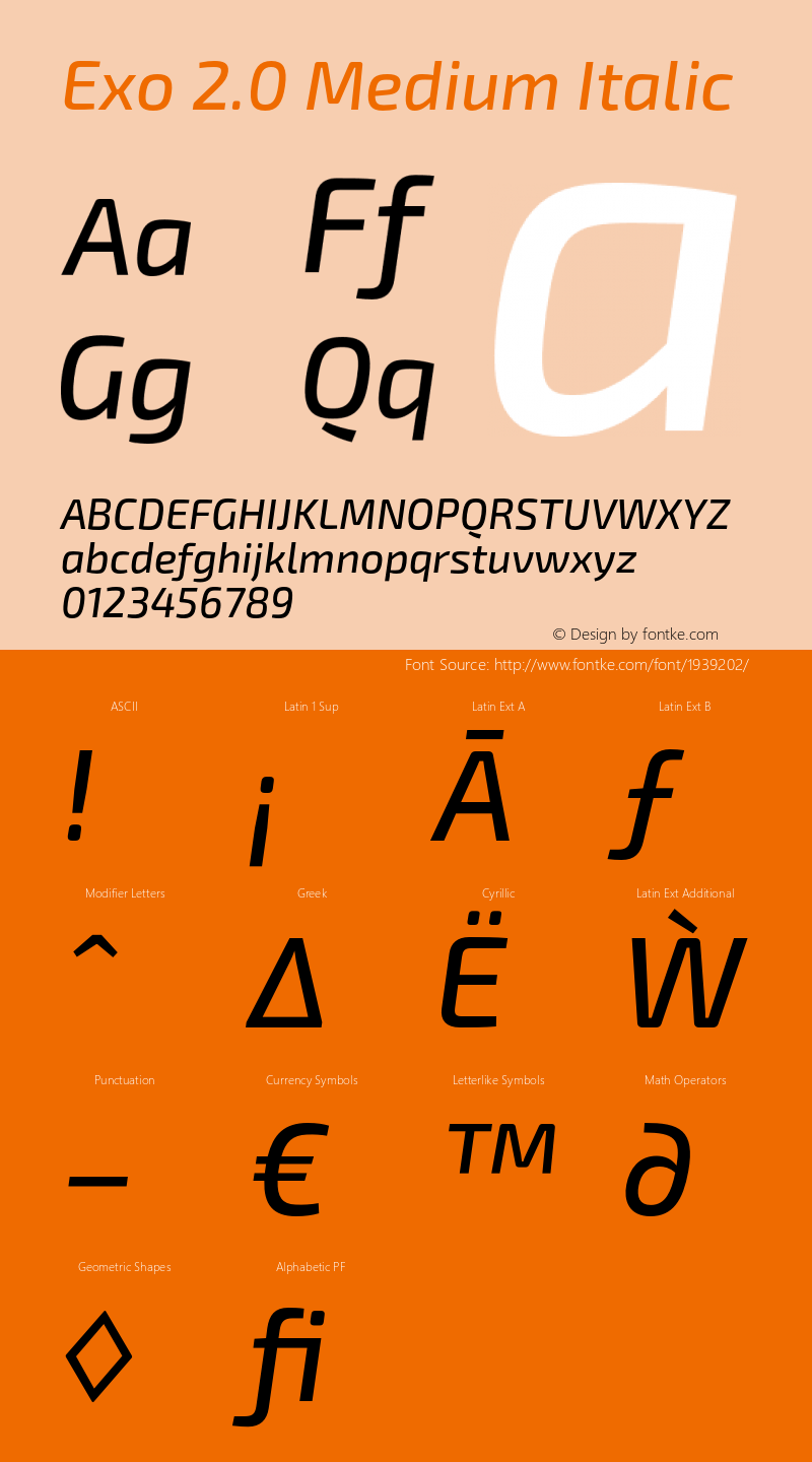 Exo 2.0 Medium Italic Version 1.001;PS 001.001;hotconv 1.0.70;makeotf.lib2.5.58329 Font Sample