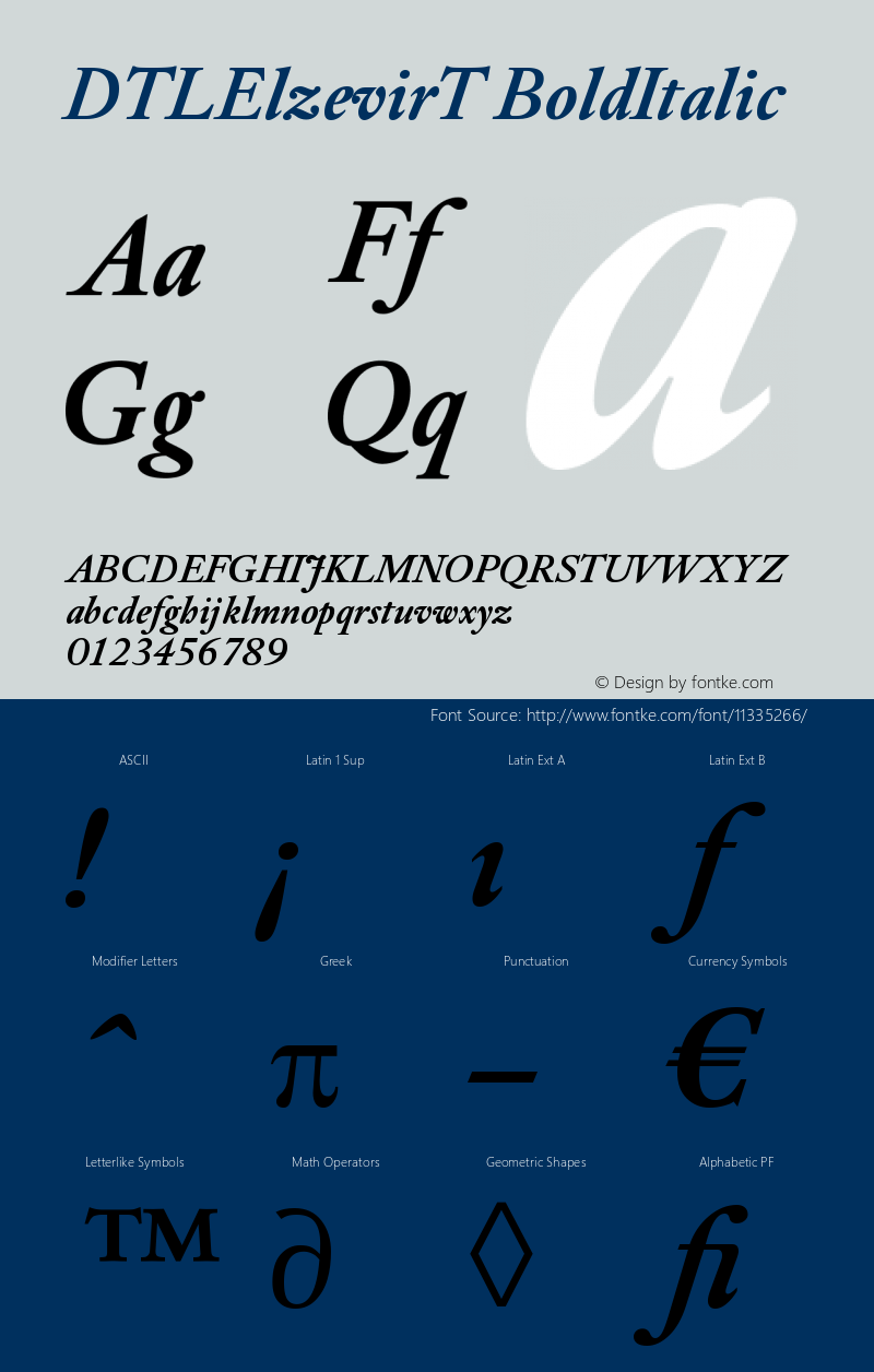 DTLElzevirT BoldItalic Version 001.000 Font Sample