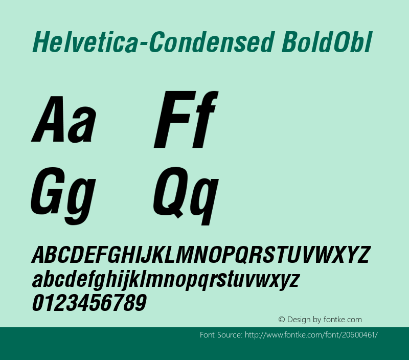 Helvetica Condensed BoldObl  Font Sample
