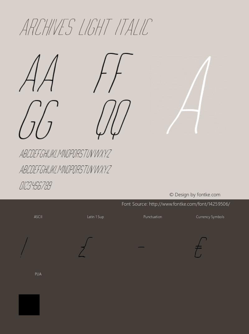 Archives Light Italic Version 1.001;PS 001.001;hotconv 1.0.70;makeotf.lib2.5.58329 Font Sample