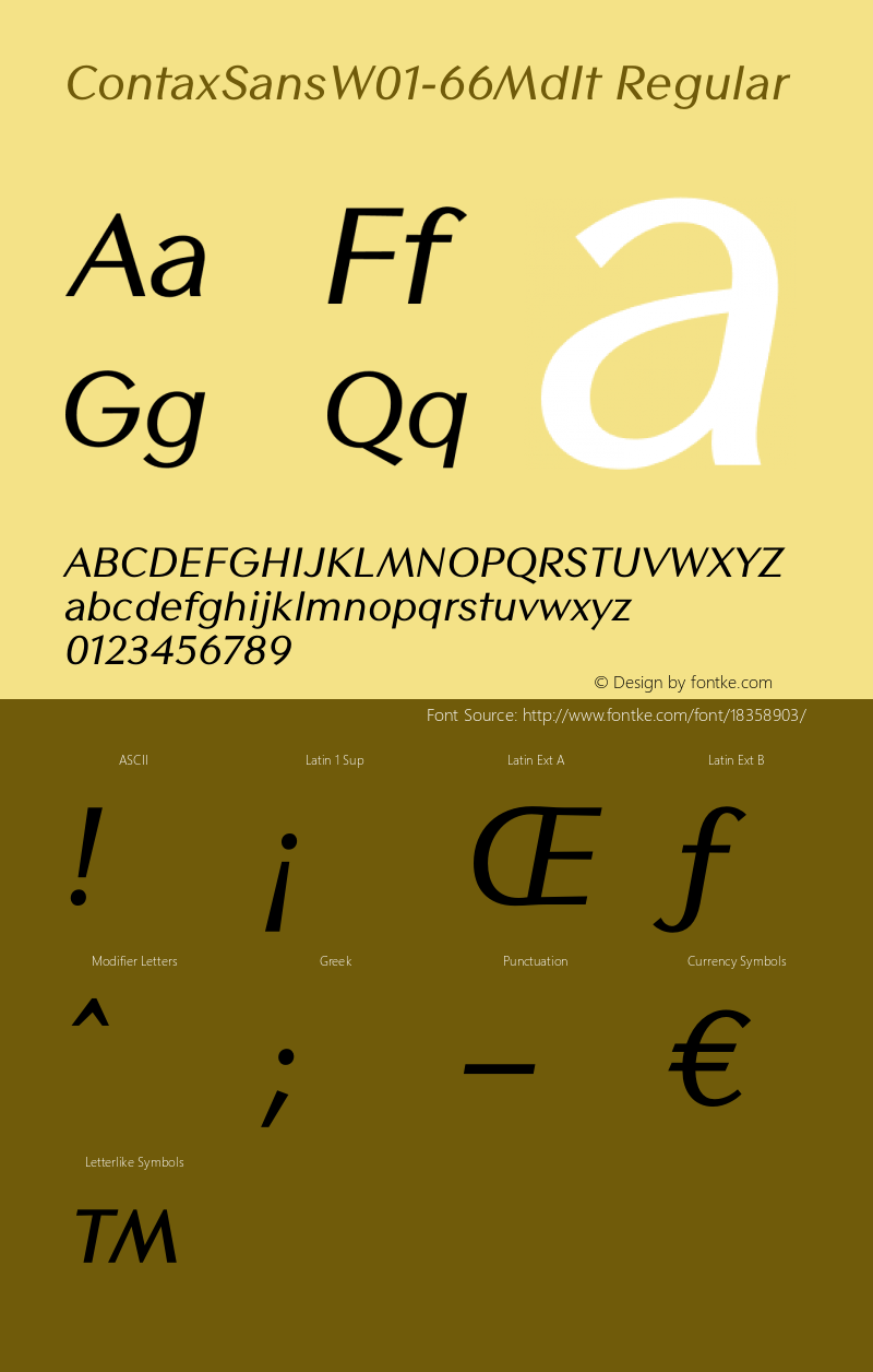 ContaxSansW01-66MdIt Regular Version 1.00 Font Sample