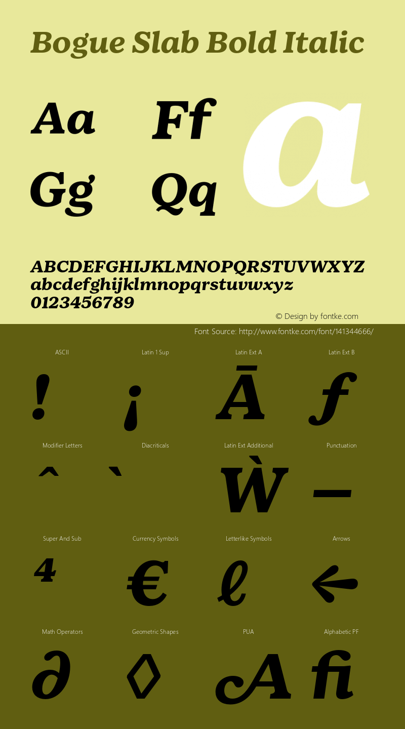 Bogue Slab Bold Italic Version 1.000;hotconv 1.0.109;makeotfexe 2.5.65596 Font Sample