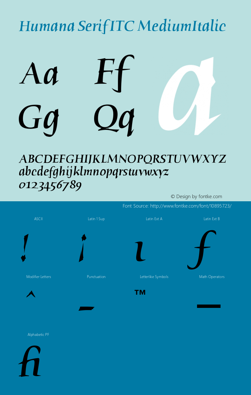 Humana Serif ITC MediumItalic Version 001.001 Font Sample