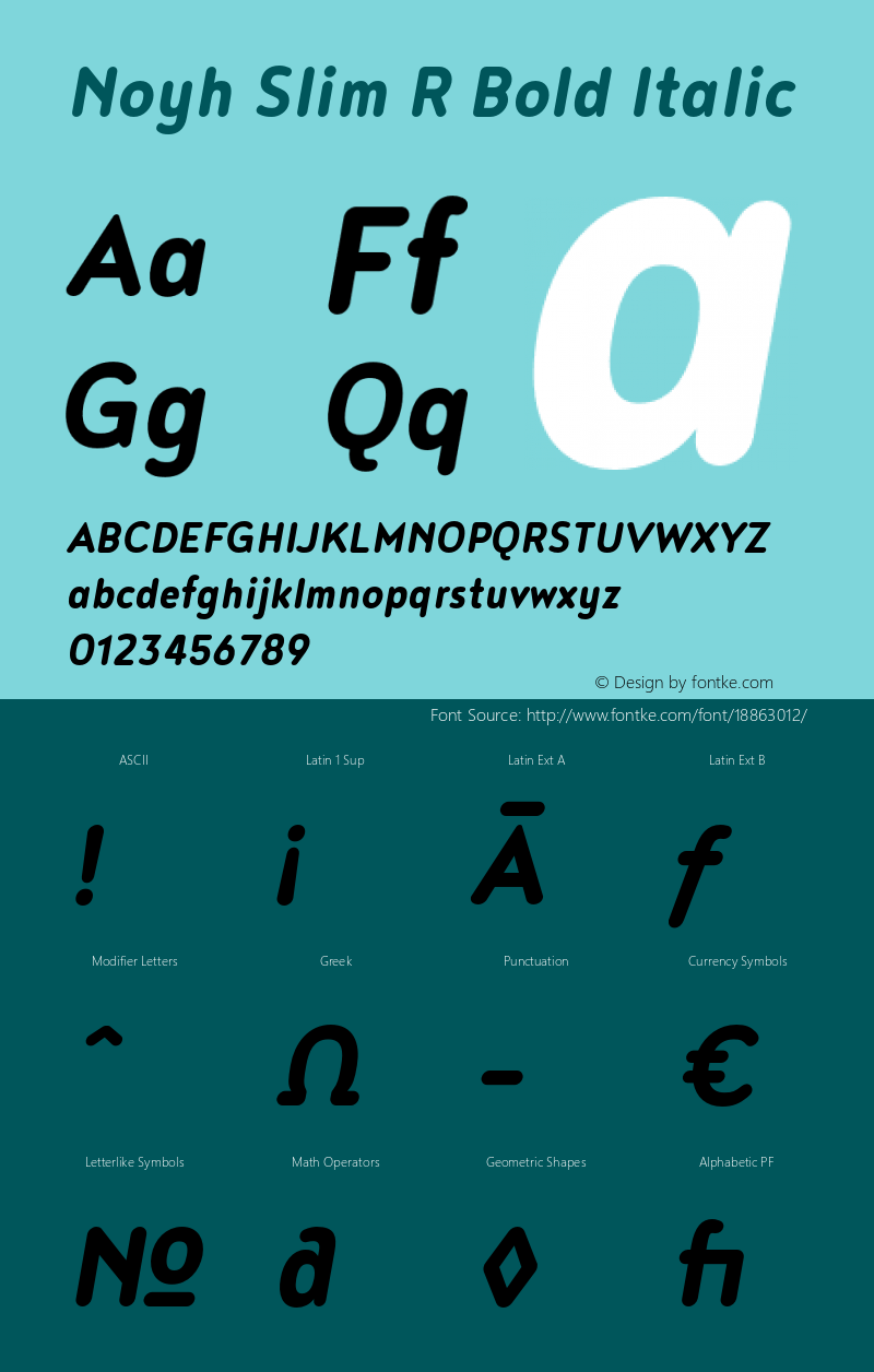 Noyh Slim R Bold Italic Version 1.000 Font Sample