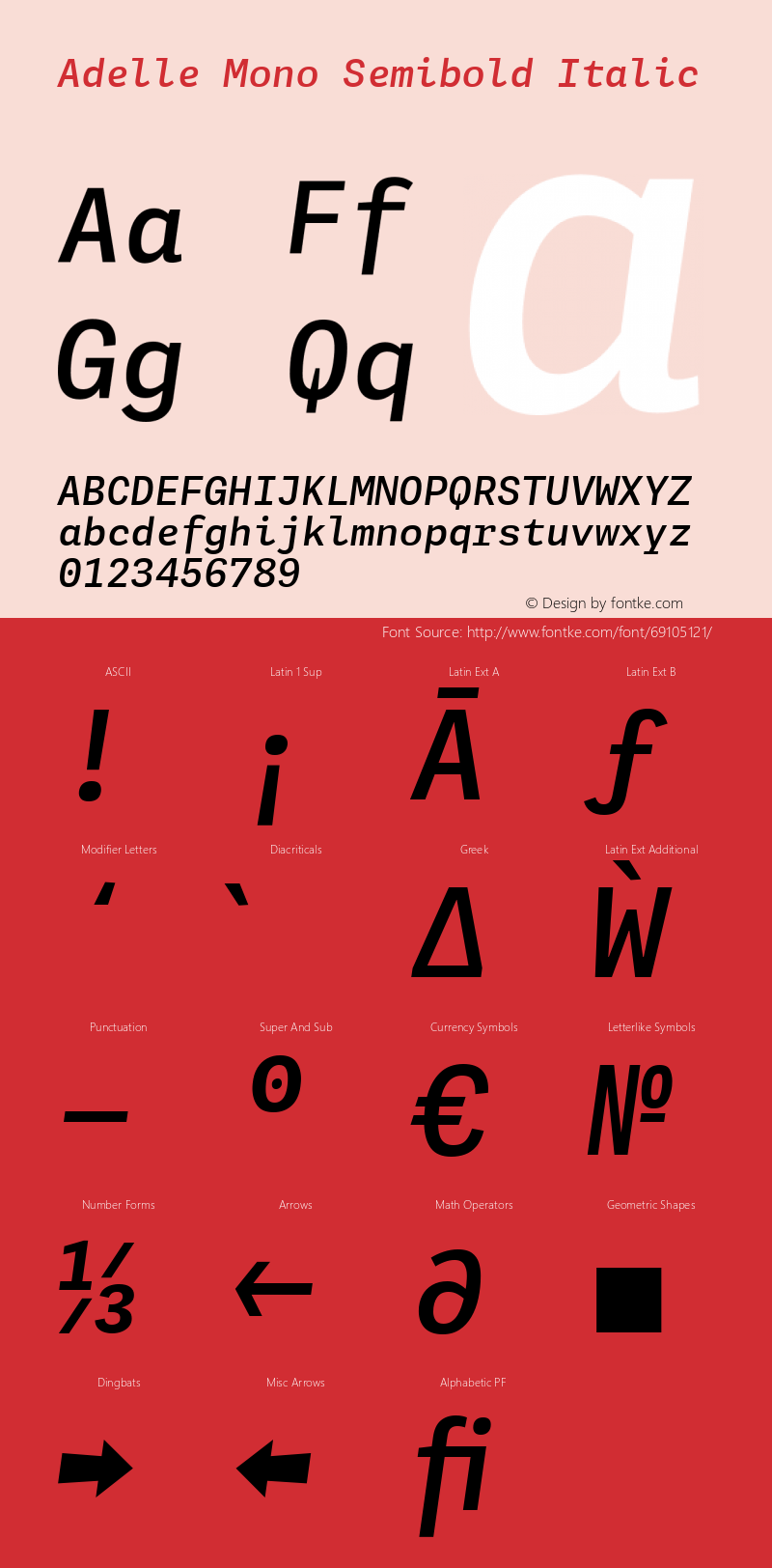 Adelle Mono Semibold Italic Version 1.001;hotconv 1.0.114;makeotfexe 2.5.65599 Font Sample