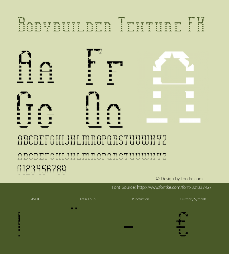 Bodybuilder Texture FX Version 1.00;May 22, 2019;FontCreator 11.5.0.2430 64-bit Font Sample