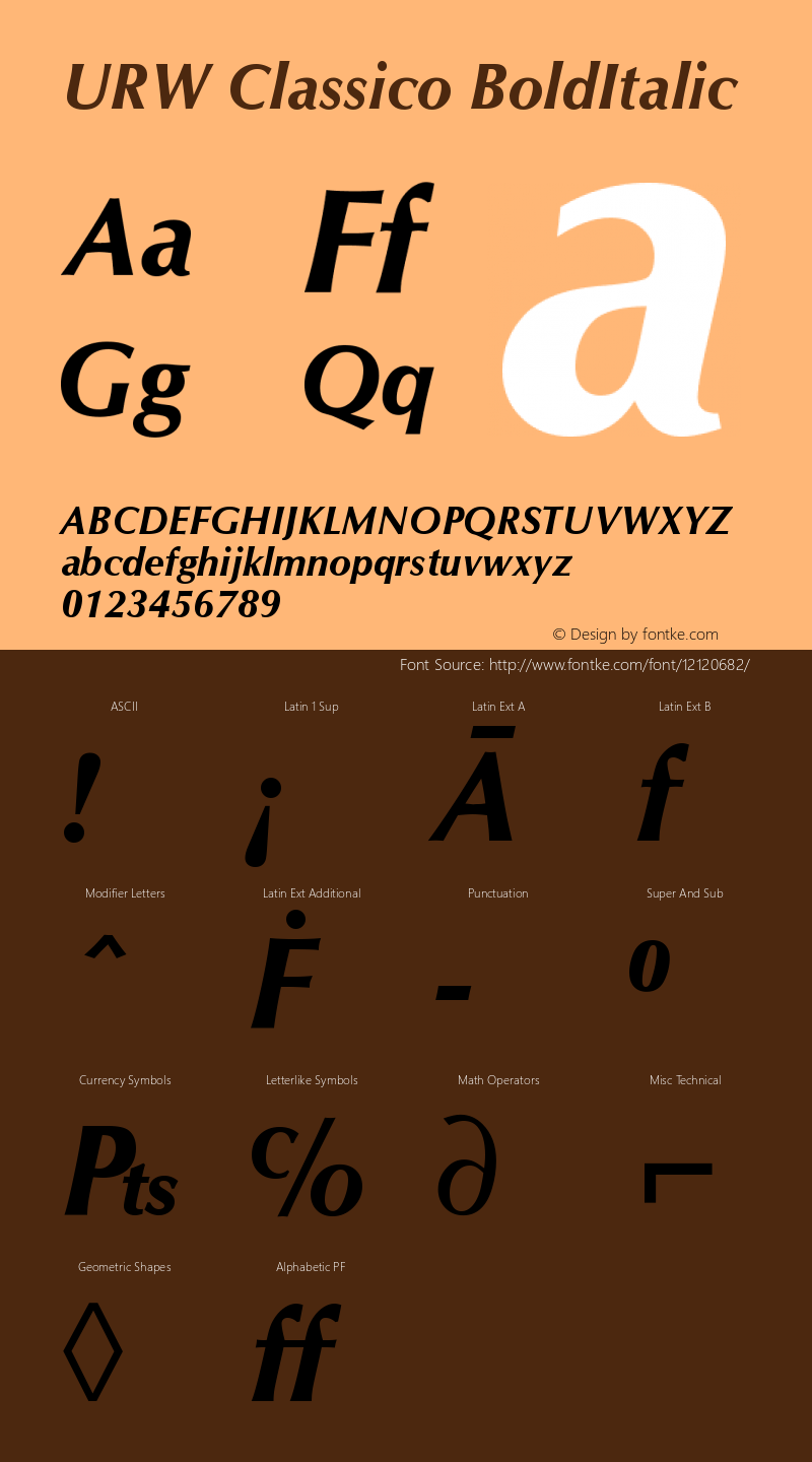 URW Classico BoldItalic Version 2.00 Font Sample