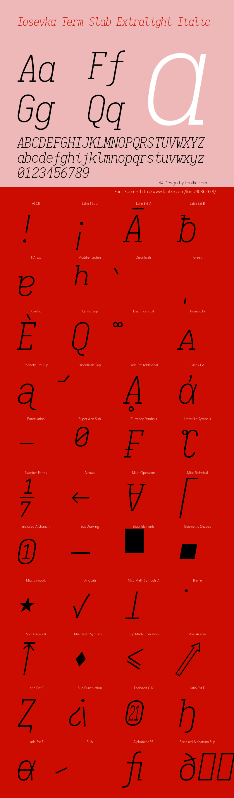 Iosevka Term Slab Extralight Italic 2.3.0; ttfautohint (v1.8.3) Font Sample